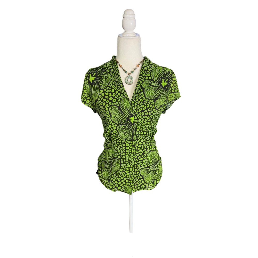 Evan-Picone Tropical Hibiscus Tie Back Blouse Size 10